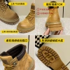 Cowhide -2 European Station retro motorcycle Martin boots for women, thick-soled workwear ankle boots for couples, and big yellow boots for men details Picture